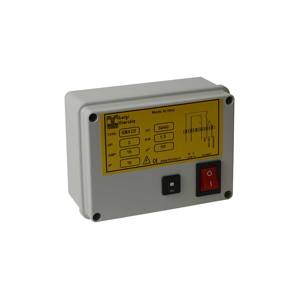 QUADRETTO DI PROTEZIONE PER N° 1 ELETTROPOMPA SOMMERSA HP 2 MONOFASE COMPLETA DI CONDENSATORE MOD. ADM-B 2/23